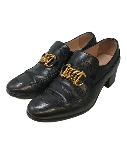 GUCCI Loafers Shoes Horse Bit Chain Ice Lolly EU 38 US 8 Leather Black Authentic
