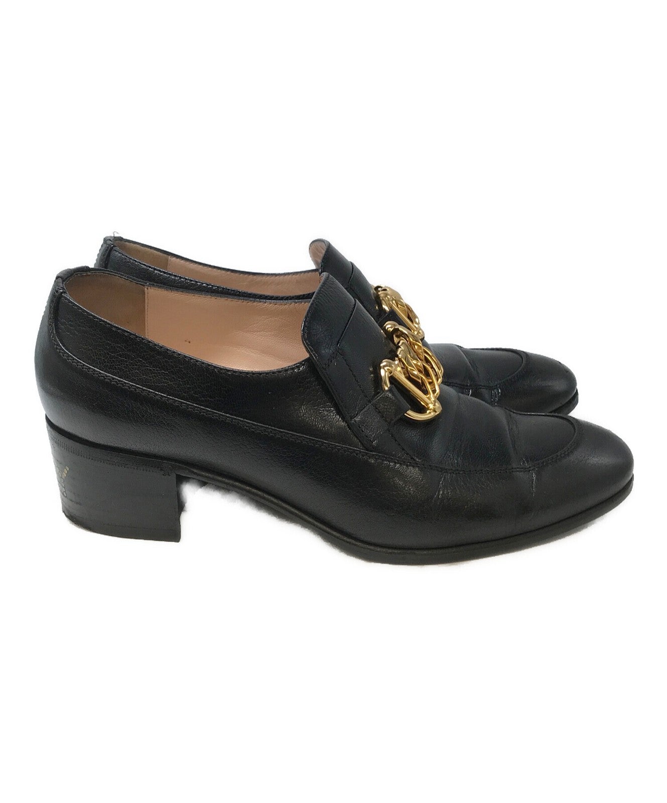 GUCCI Loafers Shoes Horse Bit Chain Ice Lolly EU 38 US 8 Leather Black Authentic