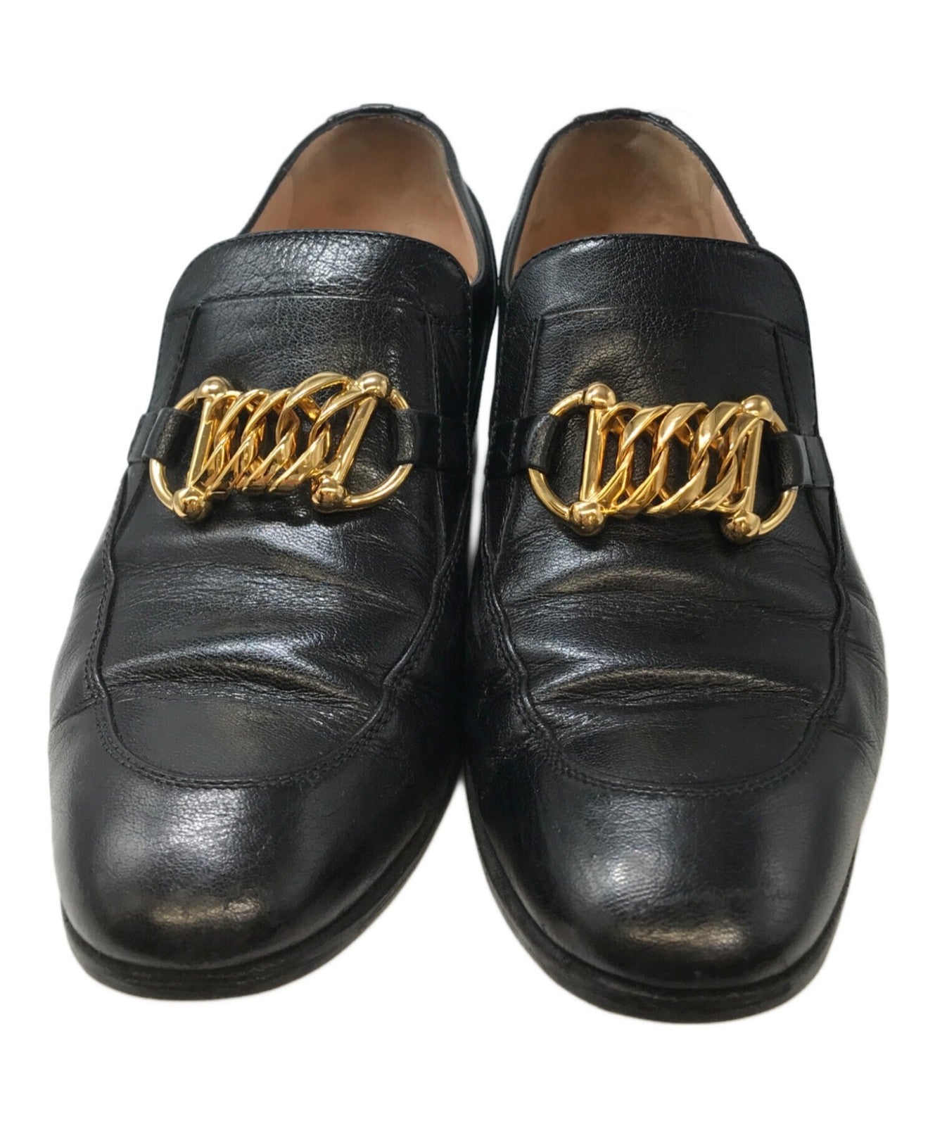 GUCCI Loafers Shoes Horse Bit Chain Ice Lolly EU 38 US 8 Leather Black Authentic