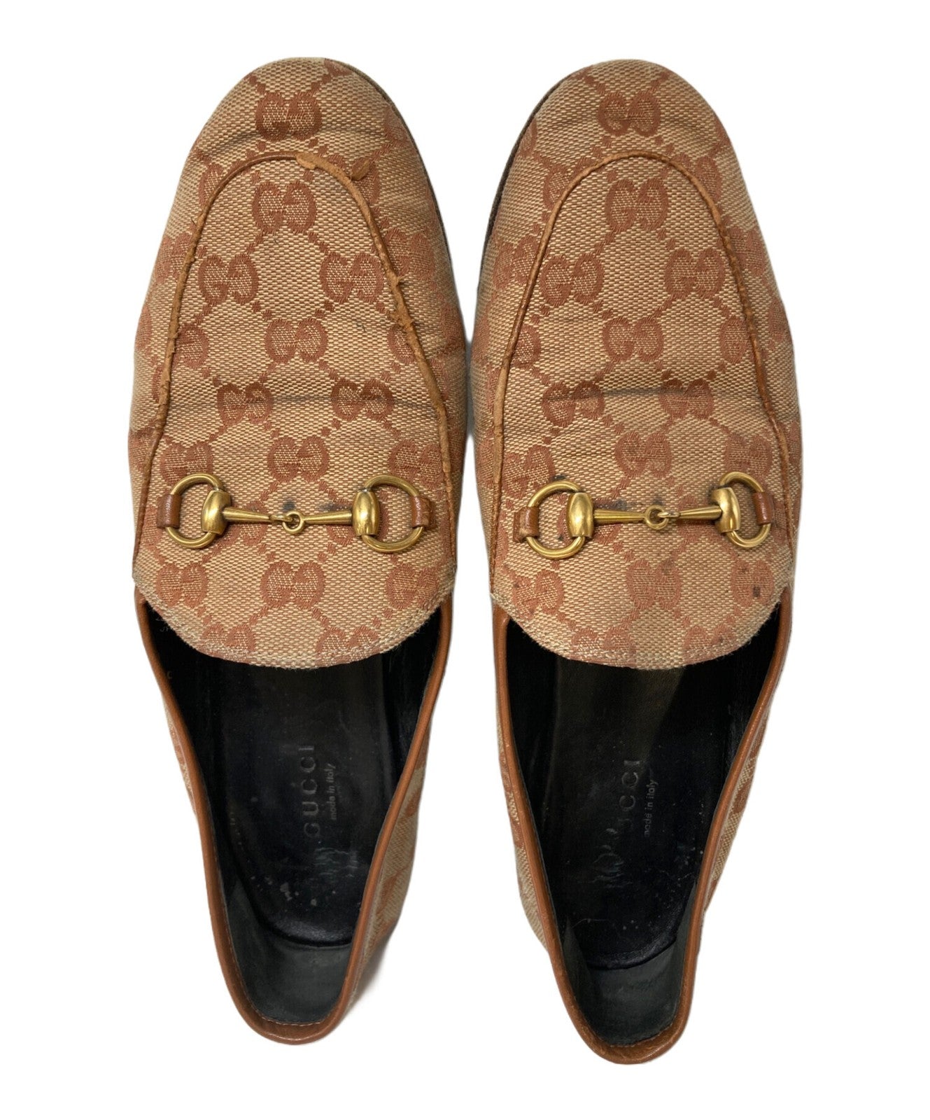 GUCCI Loafers Shoes Horse Bit EU 38 US 8 Beige Authentic