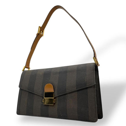 FENDI Shoulder Bag Purse Pecan PVC Leather Gray Black Brown Authentic