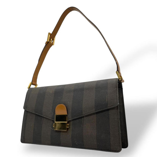 FENDI Shoulder Bag Purse Pecan PVC Leather Gray Black Brown Authentic