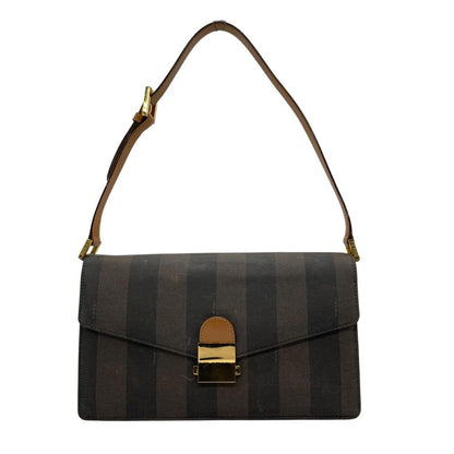 FENDI Shoulder Bag Purse Pecan PVC Leather Gray Black Brown Authentic