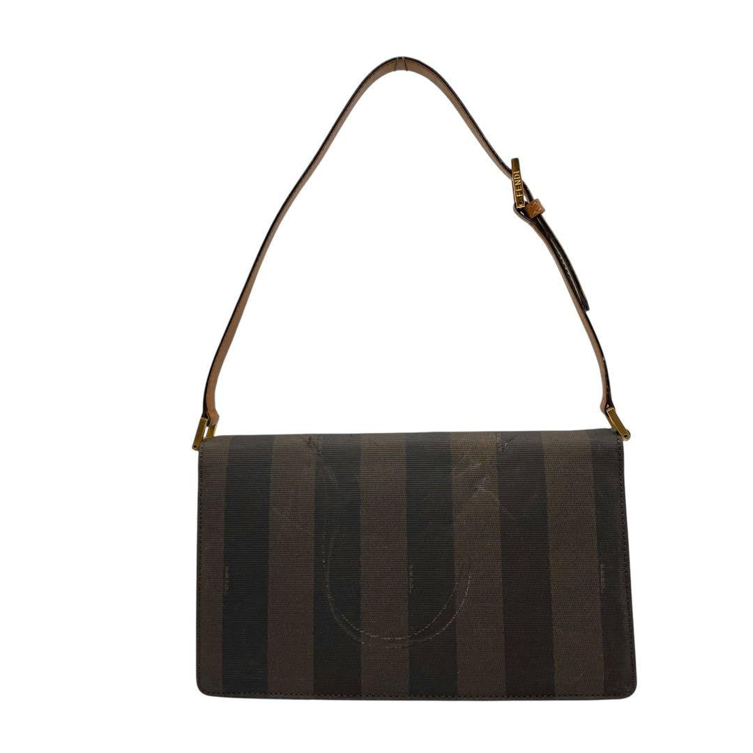 FENDI Shoulder Bag Purse Pecan PVC Leather Gray Black Brown Authentic