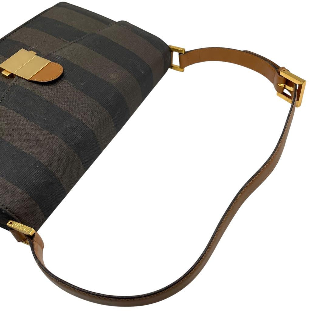 FENDI Shoulder Bag Purse Pecan PVC Leather Gray Black Brown Authentic