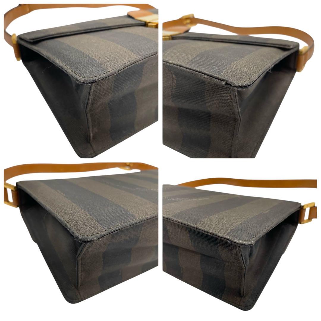 FENDI Shoulder Bag Purse Pecan PVC Leather Gray Black Brown Authentic