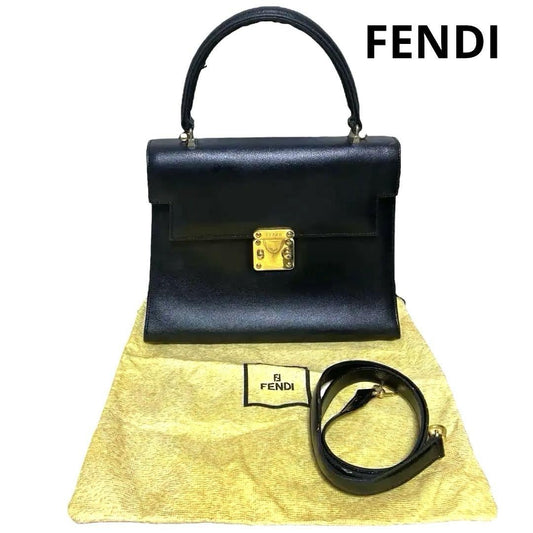 Hand Shoulder Bag Tote Purse 2way Leather Black Authentic