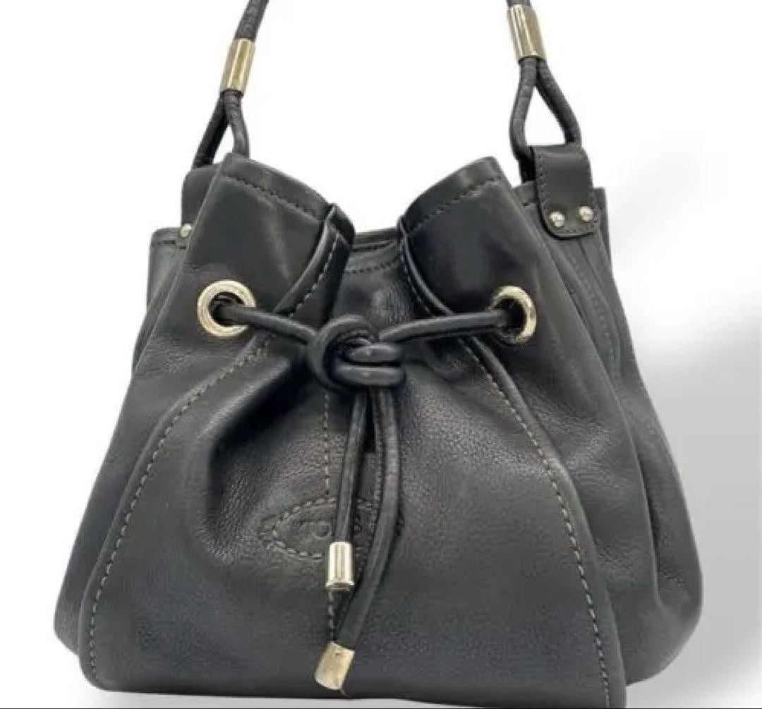 TOD'S Hand Bag Tote Purse Black Leather Authentic