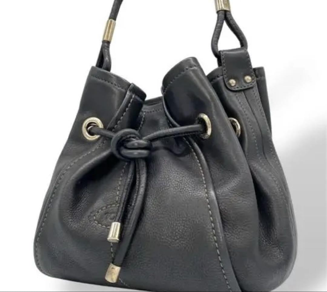TOD'S Hand Bag Tote Purse Black Leather Authentic