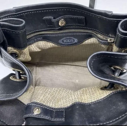 TOD'S Hand Bag Tote Purse Black Leather Authentic