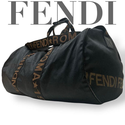 FENDI Boston Bag 2way FF Pecan Nylon Black Beige Authentic