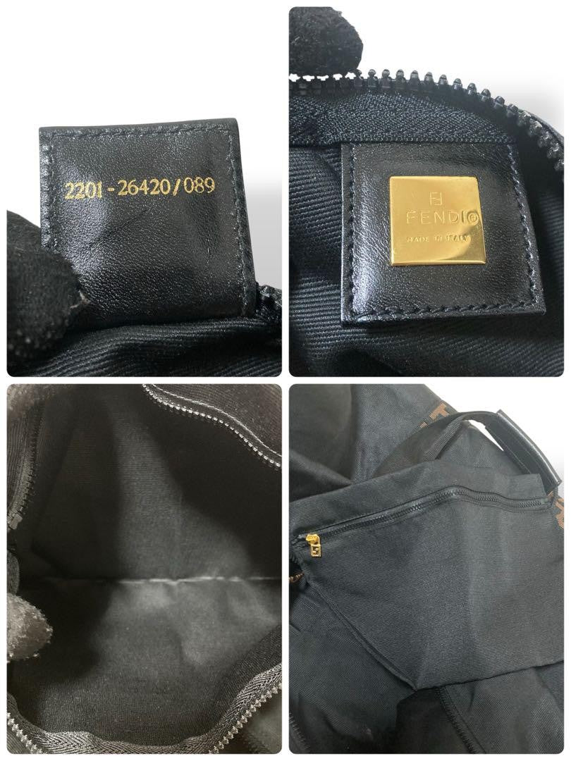 FENDI Boston Bag 2way FF Pecan Nylon Black Beige Authentic