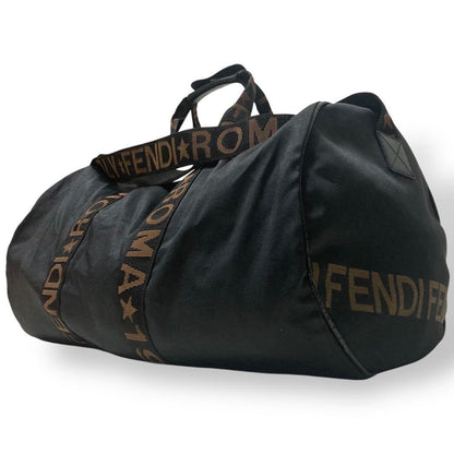 FENDI Boston Bag 2way FF Pecan Nylon Black Beige Authentic