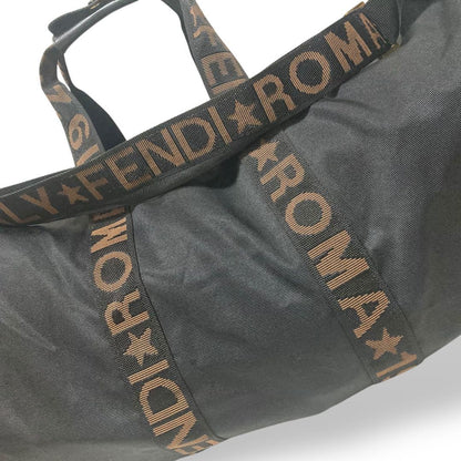 FENDI Boston Bag 2way FF Pecan Nylon Black Beige Authentic