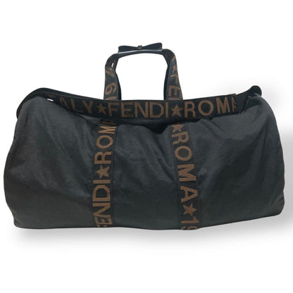 FENDI Boston Bag 2way FF Pecan Nylon Black Beige Authentic