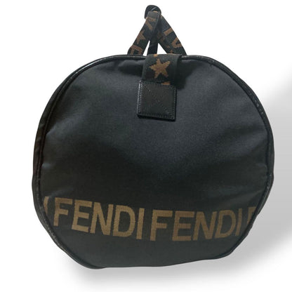 FENDI Boston Bag 2way FF Pecan Nylon Black Beige Authentic