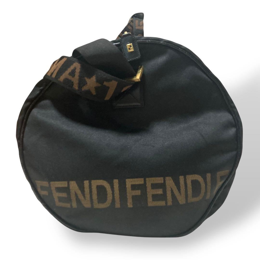 FENDI Boston Bag 2way FF Pecan Nylon Black Beige Authentic