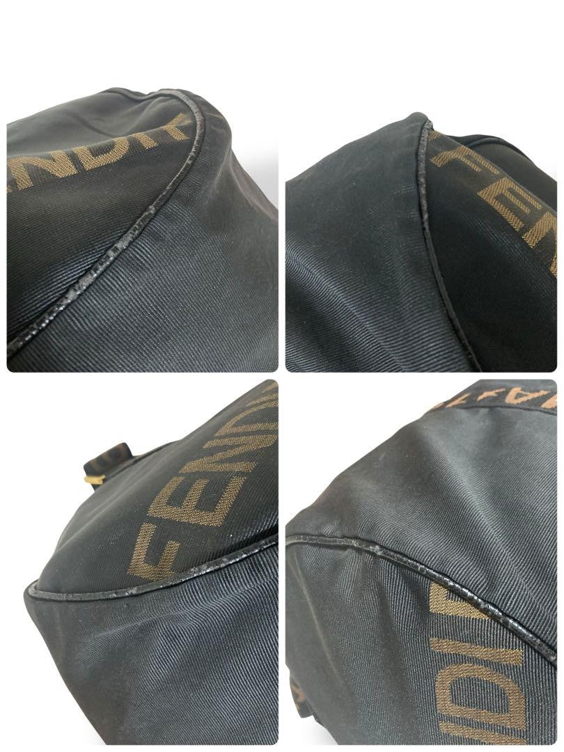 FENDI Boston Bag 2way FF Pecan Nylon Black Beige Authentic