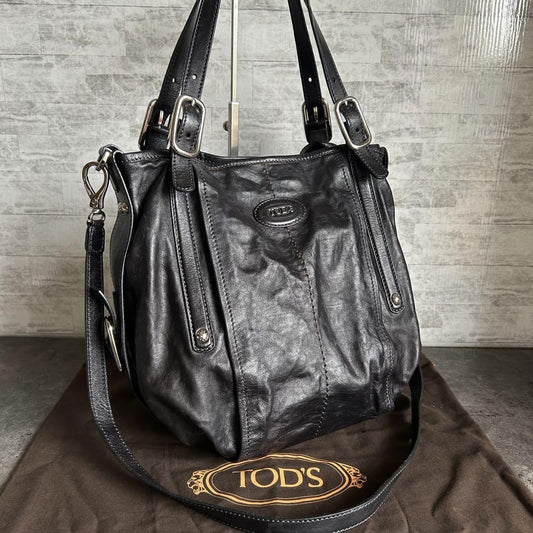 TOD'S Shoulder Bag Purse 2way Leather Black Authentic