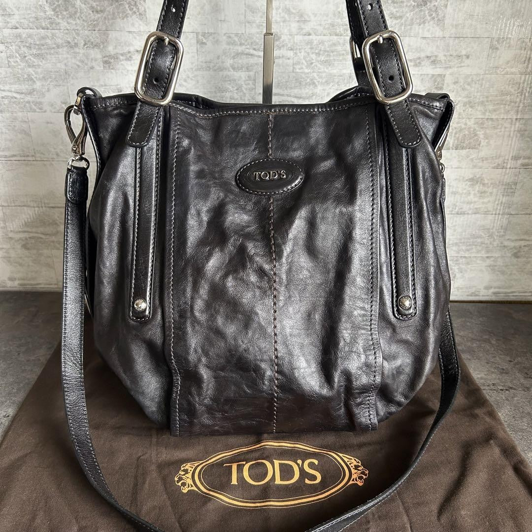 TOD'S Shoulder Bag Purse 2way Leather Black Authentic