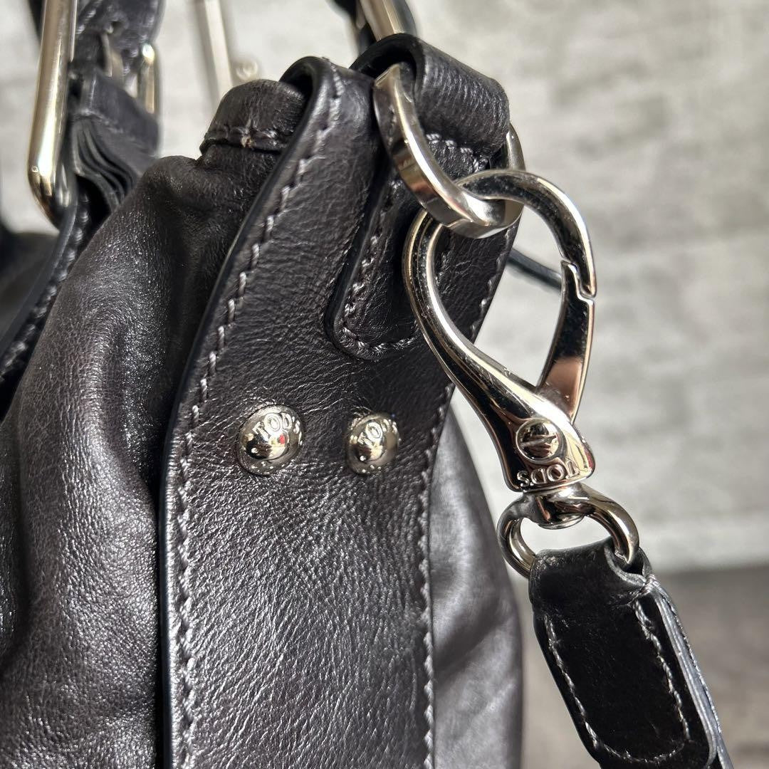 TOD'S Shoulder Bag Purse 2way Leather Black Authentic