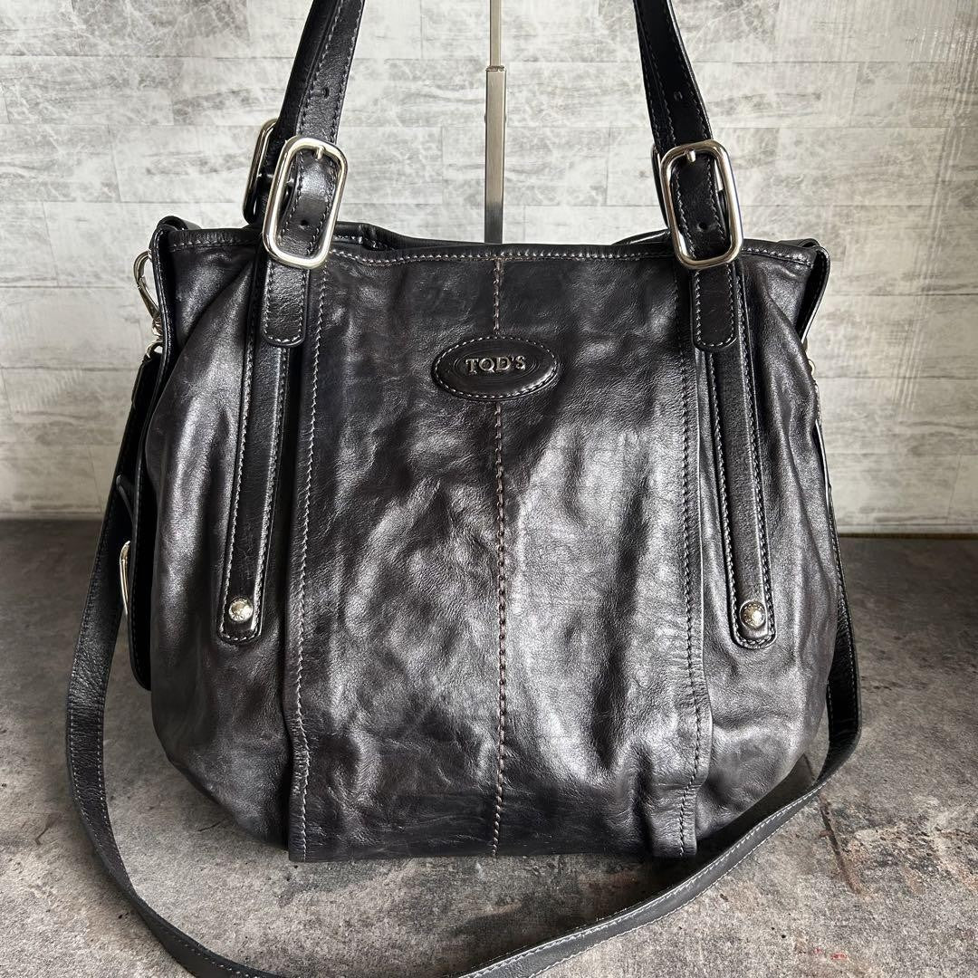 TOD'S Shoulder Bag Purse 2way Leather Black Authentic