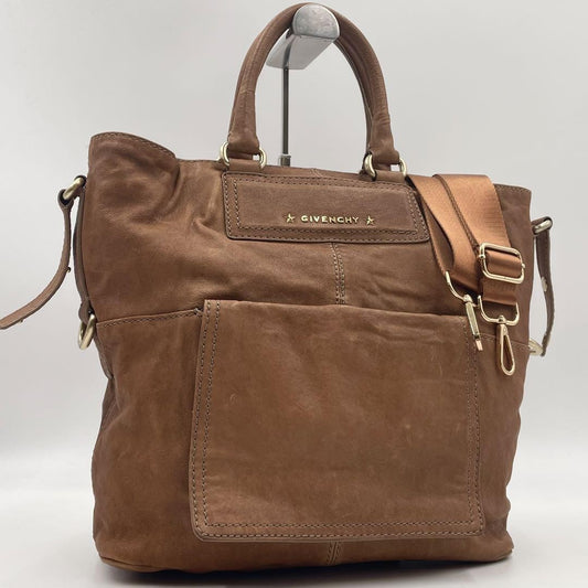 GIVENCHY Hand Shoulder Bag Tote Purse 2way Leather Brown Authentic