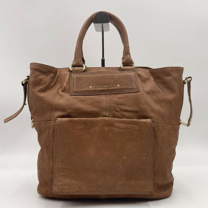 GIVENCHY Hand Shoulder Bag Tote Purse 2way Leather Brown Authentic