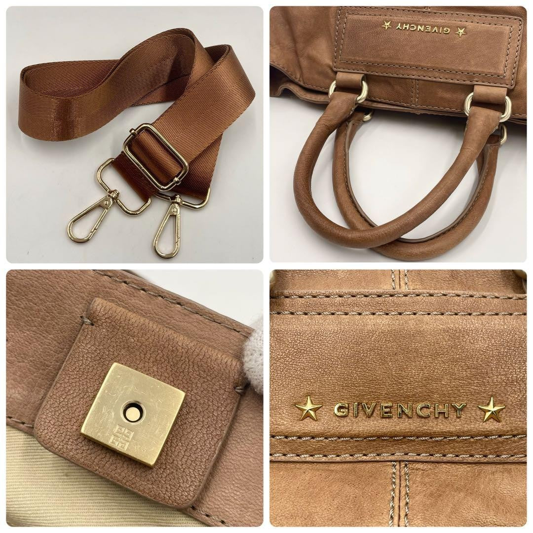 GIVENCHY Hand Shoulder Bag Tote Purse 2way Leather Brown Authentic