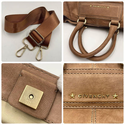 GIVENCHY Hand Shoulder Bag Tote Purse 2way Leather Brown Authentic
