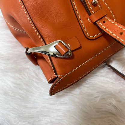 TOD'S Hand Bag Tote Purse Mini Boston Bag Leather Orange Authentic