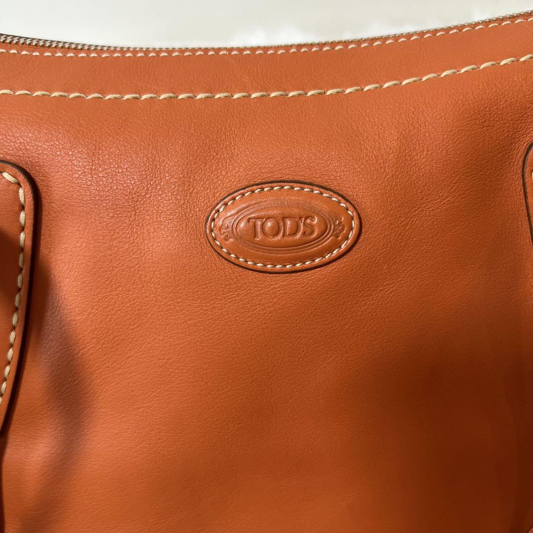 TOD'S Hand Bag Tote Purse Mini Boston Bag Leather Orange Authentic