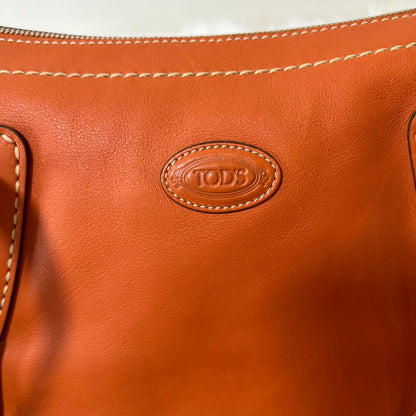 TOD'S Hand Bag Tote Purse Mini Boston Bag Leather Orange Authentic