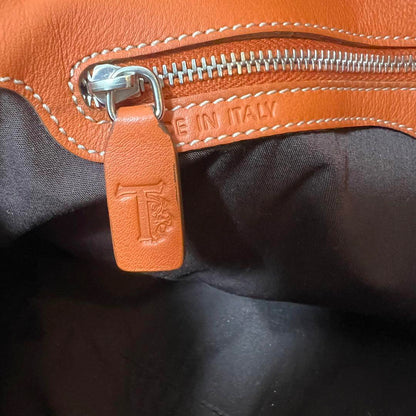 TOD'S Hand Bag Tote Purse Mini Boston Bag Leather Orange Authentic