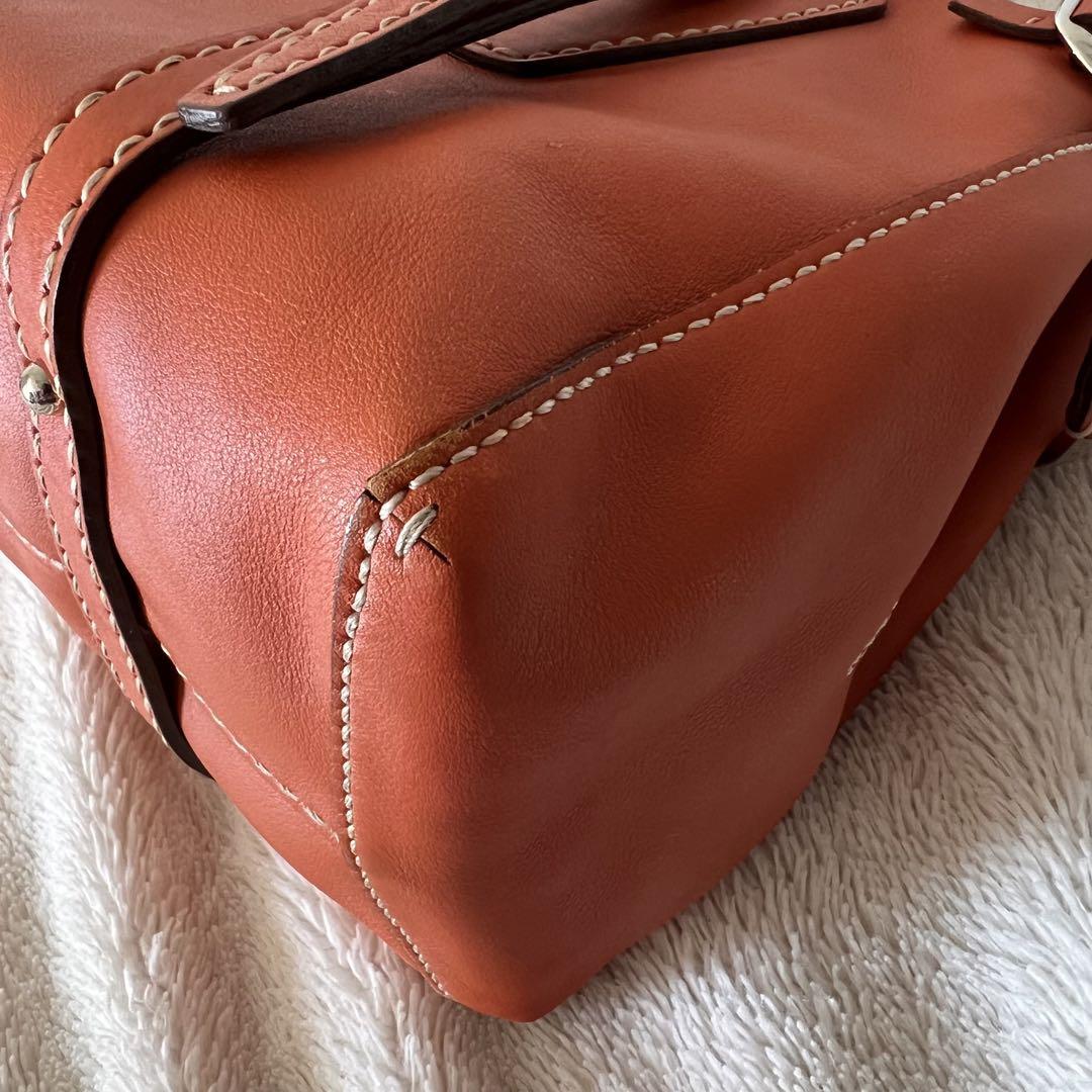 TOD'S Hand Bag Tote Purse Mini Boston Bag Leather Orange Authentic