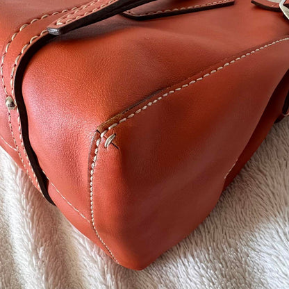 TOD'S Hand Bag Tote Purse Mini Boston Bag Leather Orange Authentic