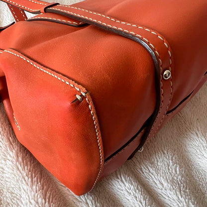 TOD'S Hand Bag Tote Purse Mini Boston Bag Leather Orange Authentic
