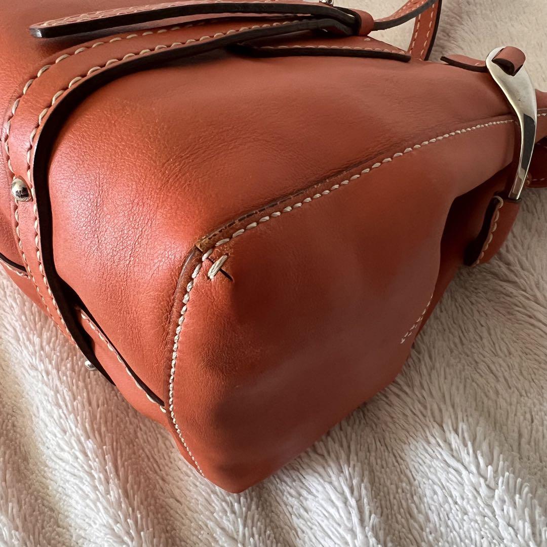 TOD'S Hand Bag Tote Purse Mini Boston Bag Leather Orange Authentic