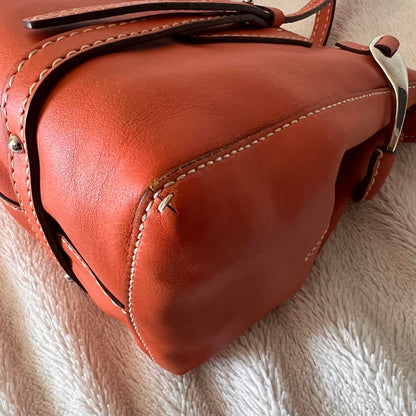 TOD'S Hand Bag Tote Purse Mini Boston Bag Leather Orange Authentic