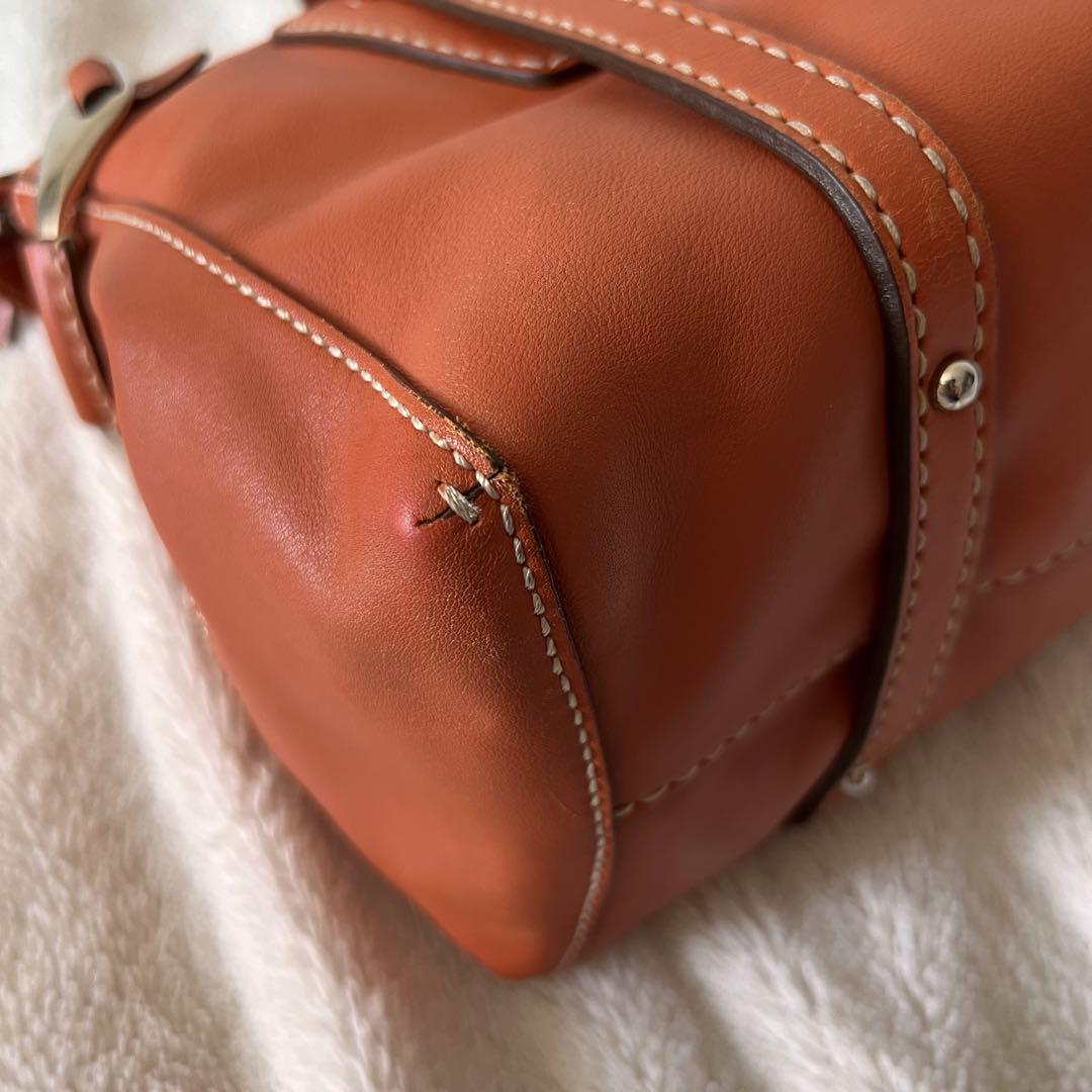 TOD'S Hand Bag Tote Purse Mini Boston Bag Leather Orange Authentic