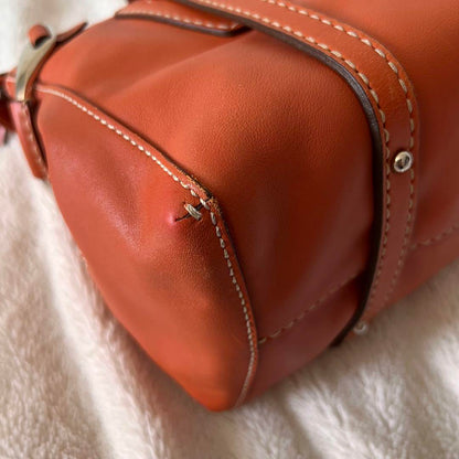 TOD'S Hand Bag Tote Purse Mini Boston Bag Leather Orange Authentic