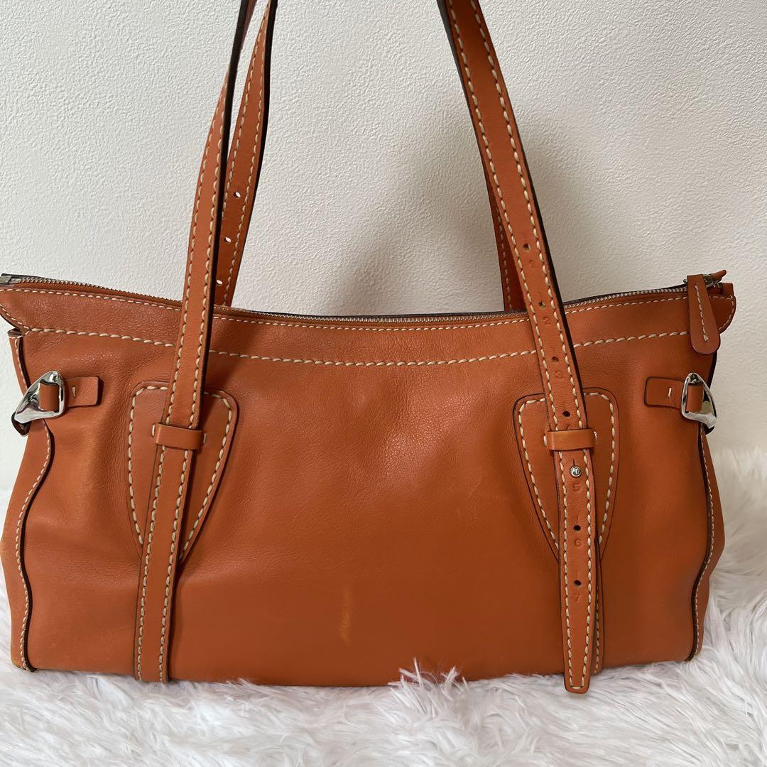 TOD'S Hand Bag Tote Purse Mini Boston Bag Leather Orange Authentic