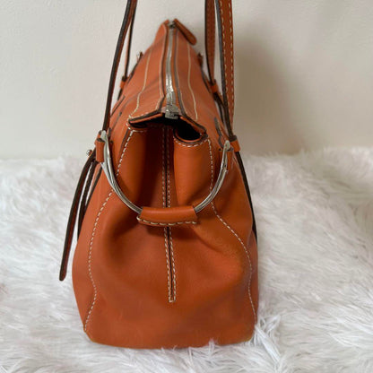 TOD'S Hand Bag Tote Purse Mini Boston Bag Leather Orange Authentic
