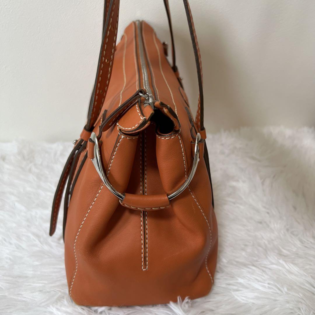 TOD'S Hand Bag Tote Purse Mini Boston Bag Leather Orange Authentic