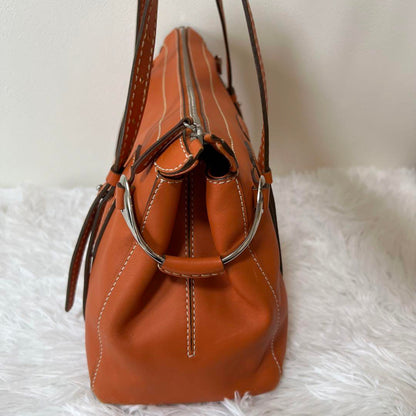 TOD'S Hand Bag Tote Purse Mini Boston Bag Leather Orange Authentic