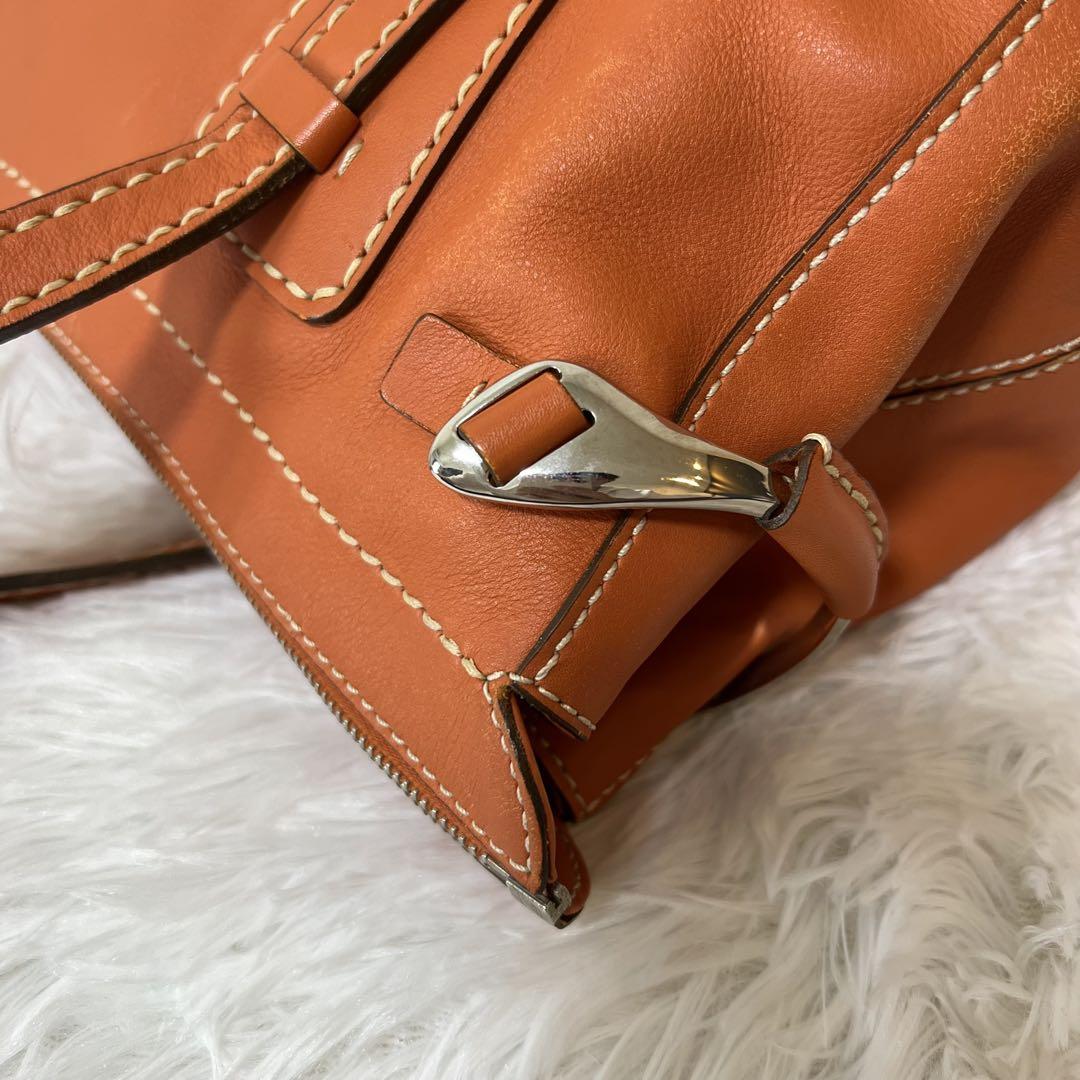 TOD'S Hand Bag Tote Purse Mini Boston Bag Leather Orange Authentic
