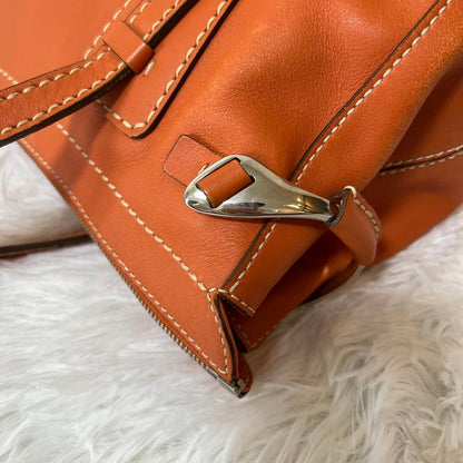 TOD'S Hand Bag Tote Purse Mini Boston Bag Leather Orange Authentic