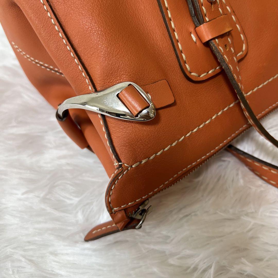 TOD'S Hand Bag Tote Purse Mini Boston Bag Leather Orange Authentic