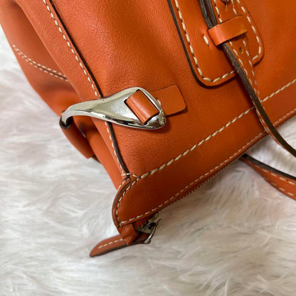 TOD'S Hand Bag Tote Purse Mini Boston Bag Leather Orange Authentic
