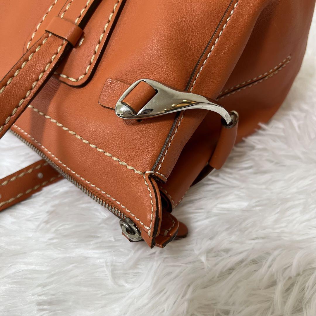TOD'S Hand Bag Tote Purse Mini Boston Bag Leather Orange Authentic